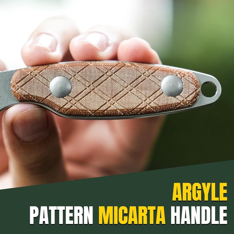 KIZER Muskrat Fixed Blade Knife, 3.15 In 154CM Neck Knife Argyle Pattern Micarta Handle Fixed Blade EDC Knives for Men Women, Outdoor Hunting Hiking Survival Camping Knives 1064C1 - Image 3